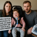 Toddler receiving Aicardi syndrome treatment with medical equipment