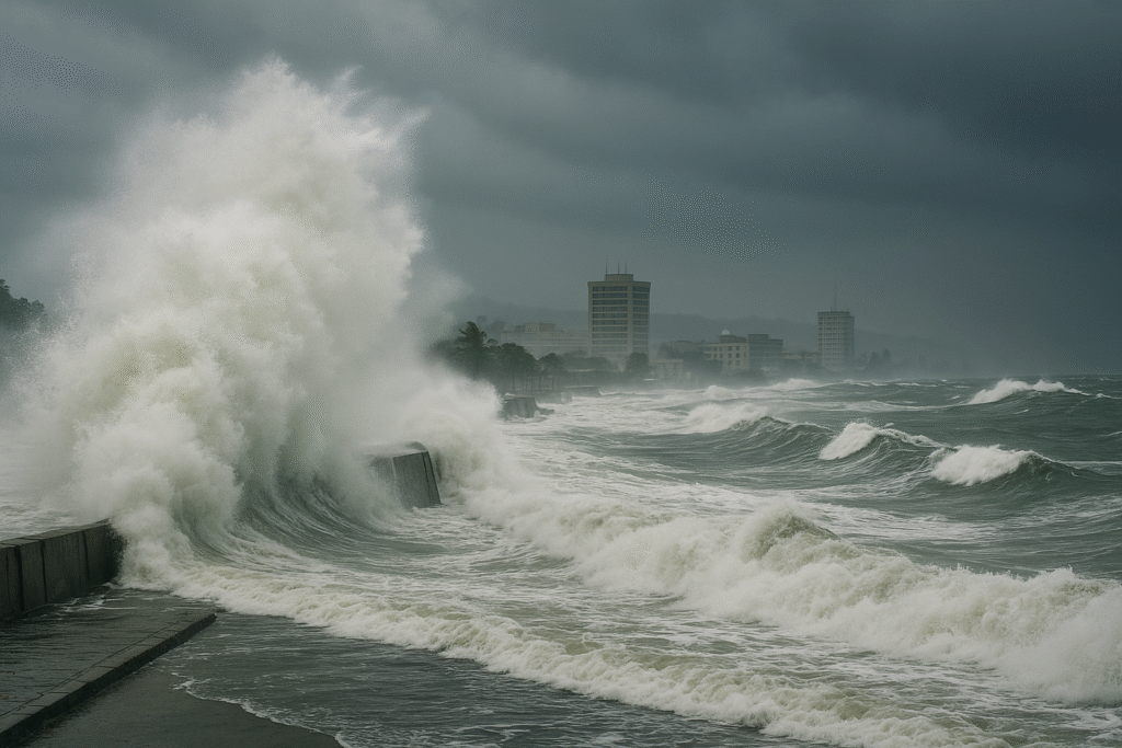 Waves crash along Kingston coastline as Hurricane Melissa nears landfall