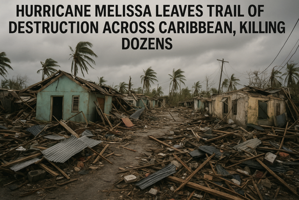 Flooded streets and destroyed homes in western Jamaica after Hurricane Melissa