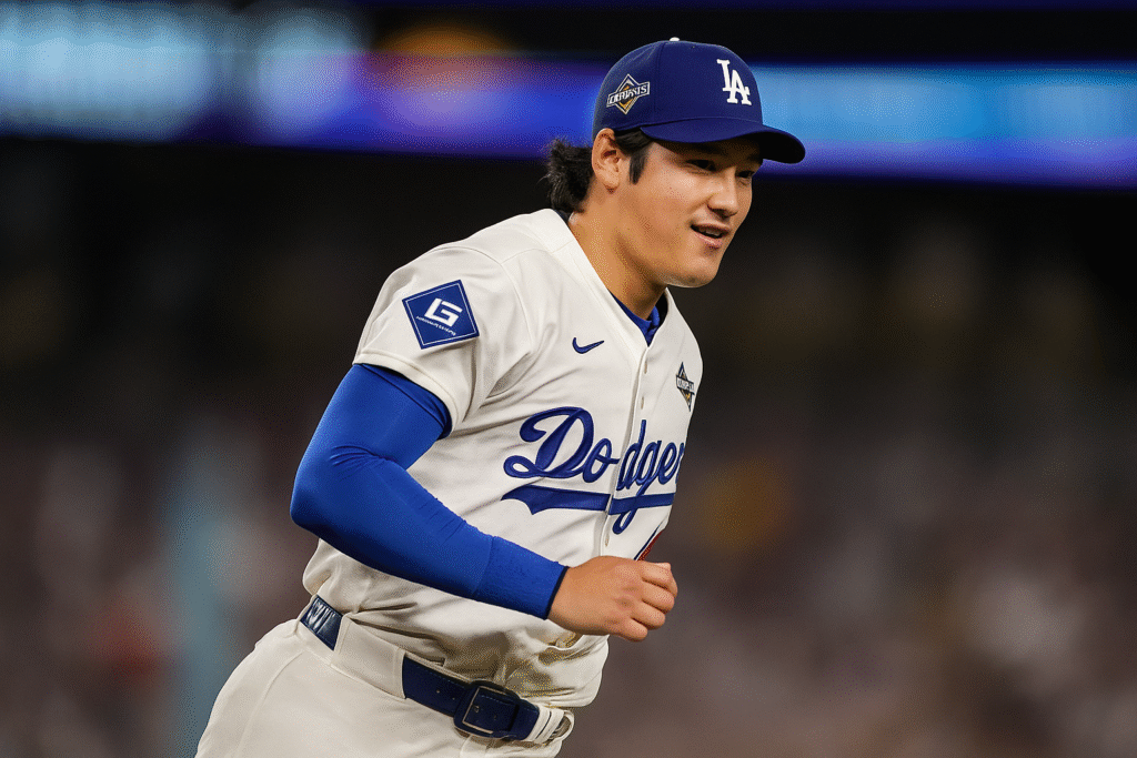 Yoshinobu Yamamoto and Shohei Ohtani celebrate the Dodgers’ championship victory.
