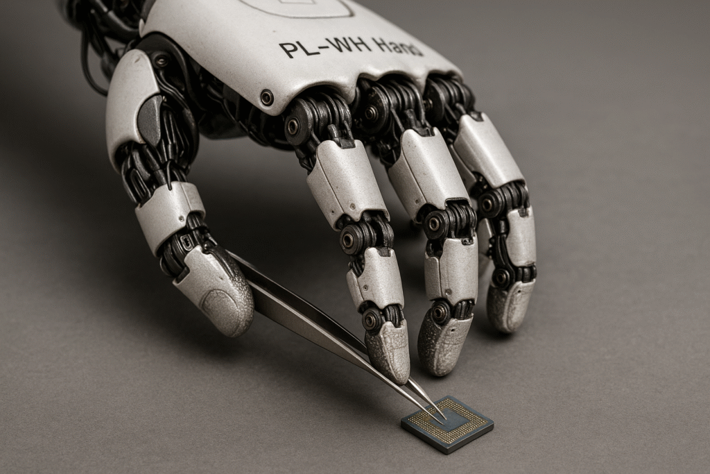 PL-WitHand robotic hand demonstrating micro-component manipulation