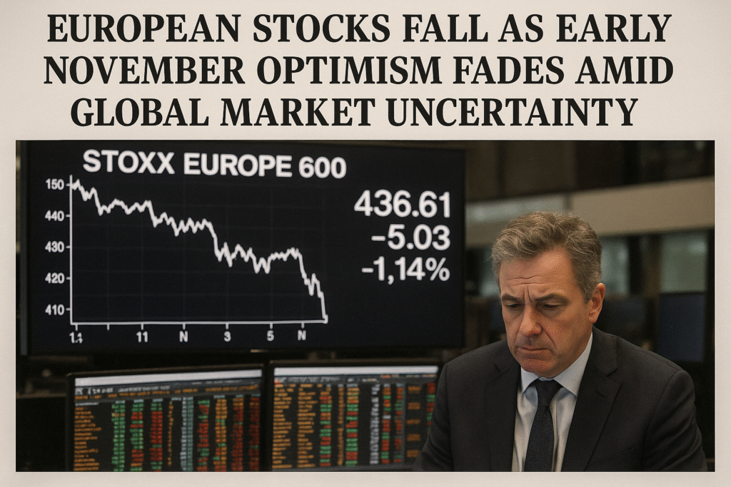Traders monitor stock movements on the floor of the London Stock Exchange as European markets fall on Tuesday.