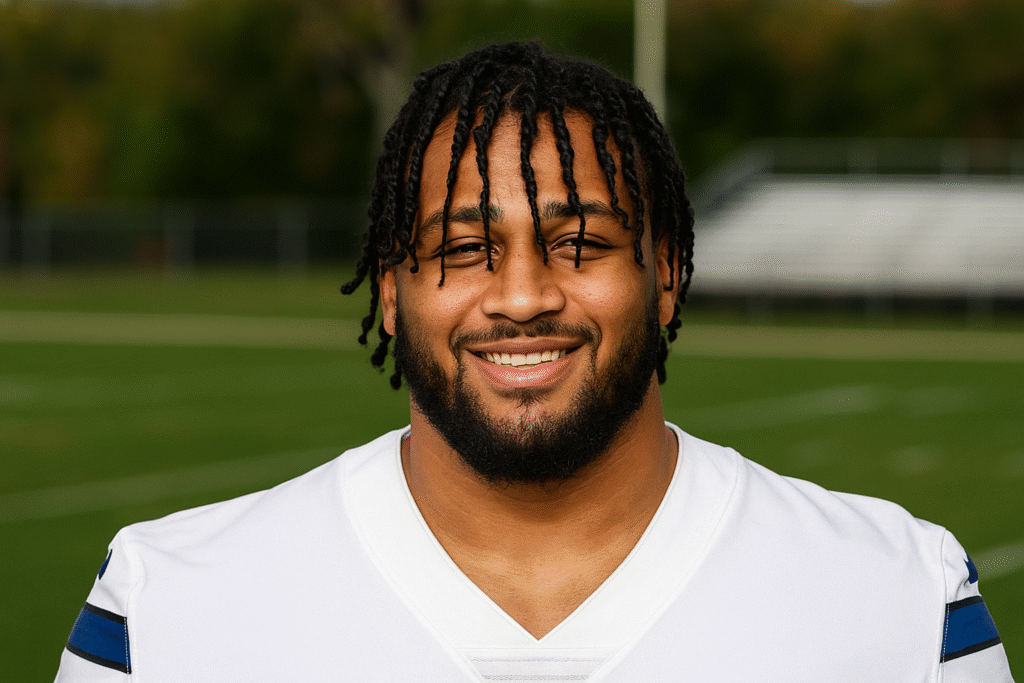 Marshawn Kneeland standing on sideline during Cowboys warmups.
