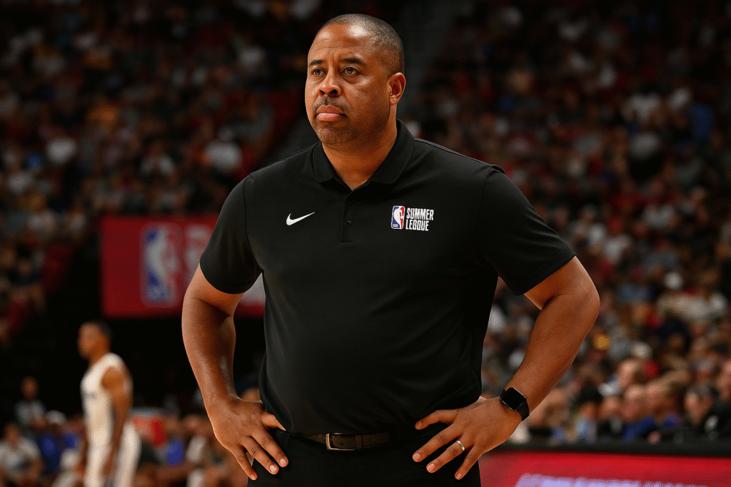 Damon Jones on the sideline during an NBA Summer League game.