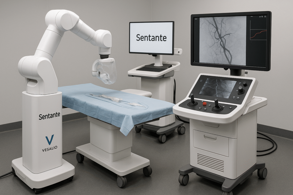 The Sentante robotic system used for remote thrombectomy demonstration.