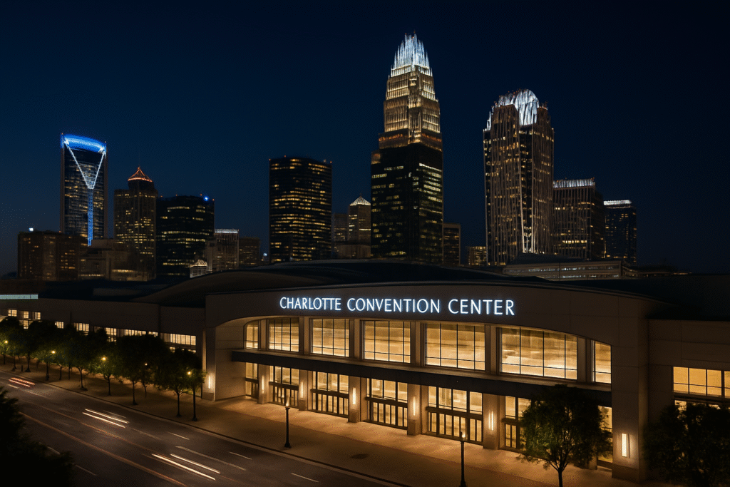 Charlotte skyline and convention center at sunset — top business travel hotspot in the US 2025