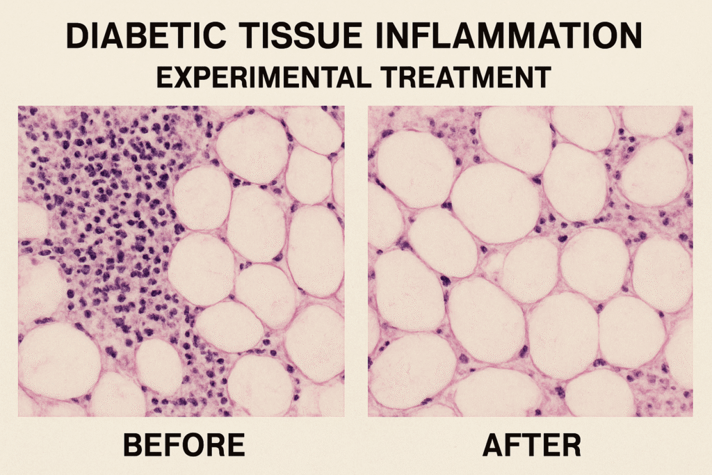 Microscopic image of diabetic tissue inflammation before and after experimental treatment