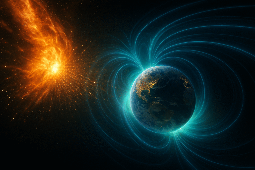 Visualization of solar particles hitting Earth’s magnetosphere during a geomagnetic storm