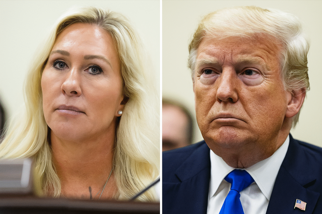 Marjorie Taylor Greene speaking to reporters — Greene standing in hallway giving political statement.