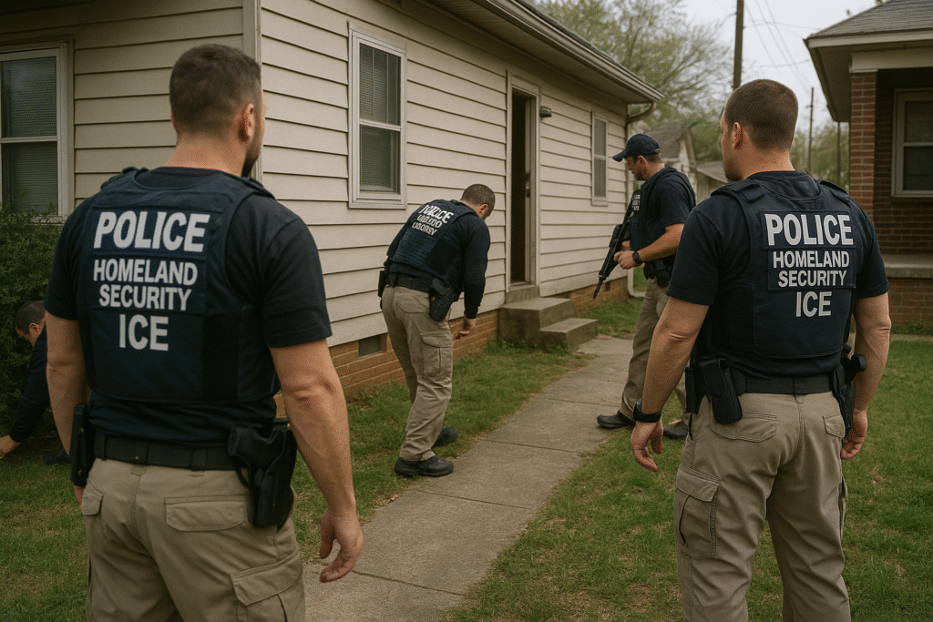 Homeland Security officers searching for individuals during Charlotte operation.