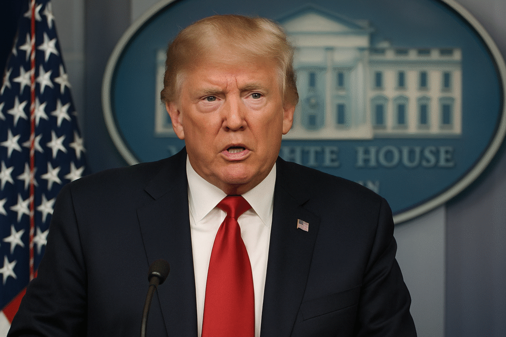 President Donald Trump speaking at the White House following reversal on Epstein files