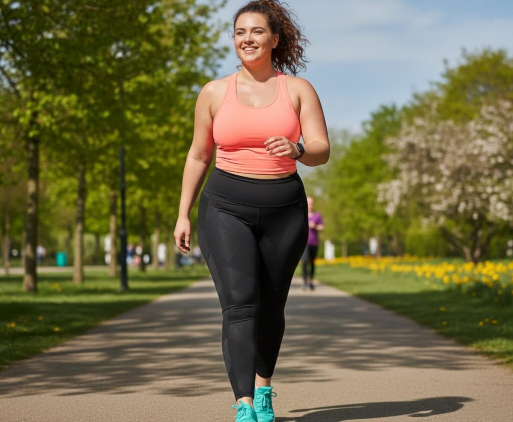 Adult walking outdoors for exercise as part of lifestyle changes.