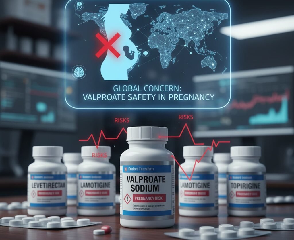 Image showing antiseizure medications, highlighting global concerns about valproate safety in pregnancy.
