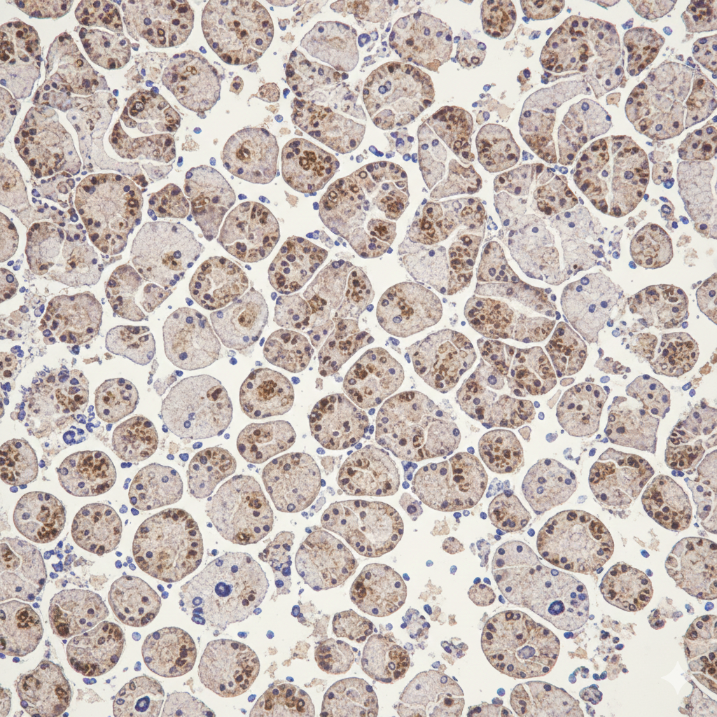 Microscopic view of ferroptosis-related cell damage in lung cancer tissue, showing disrupted membranes caused by reactive oxygen species.