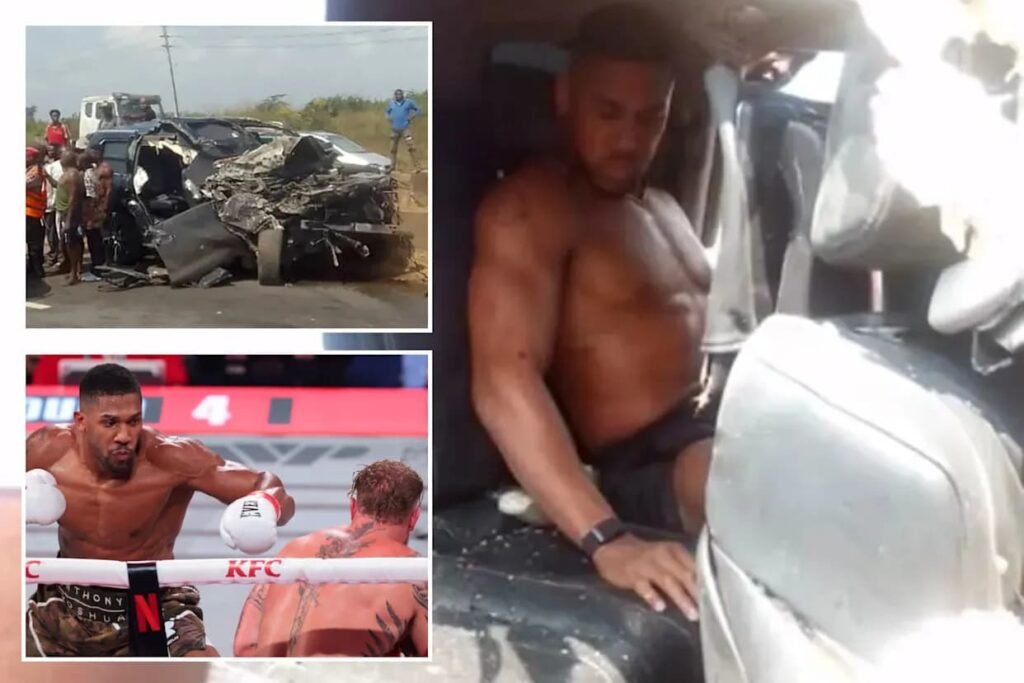 Anthony Joshua being assisted from a crashed vehicle in Ogun State, Nigeria
