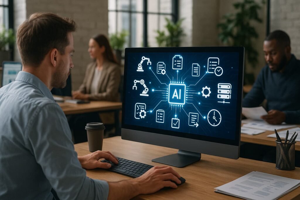 Illustration of AI-powered automation transforming workplace processes