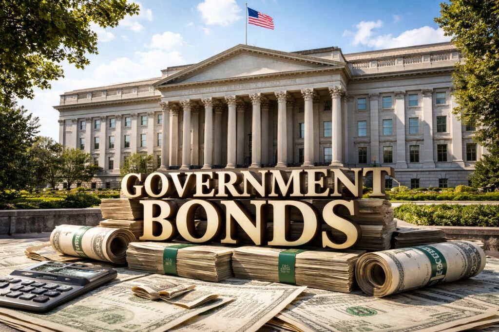 U.S. Treasury building in Washington representing government bond markets