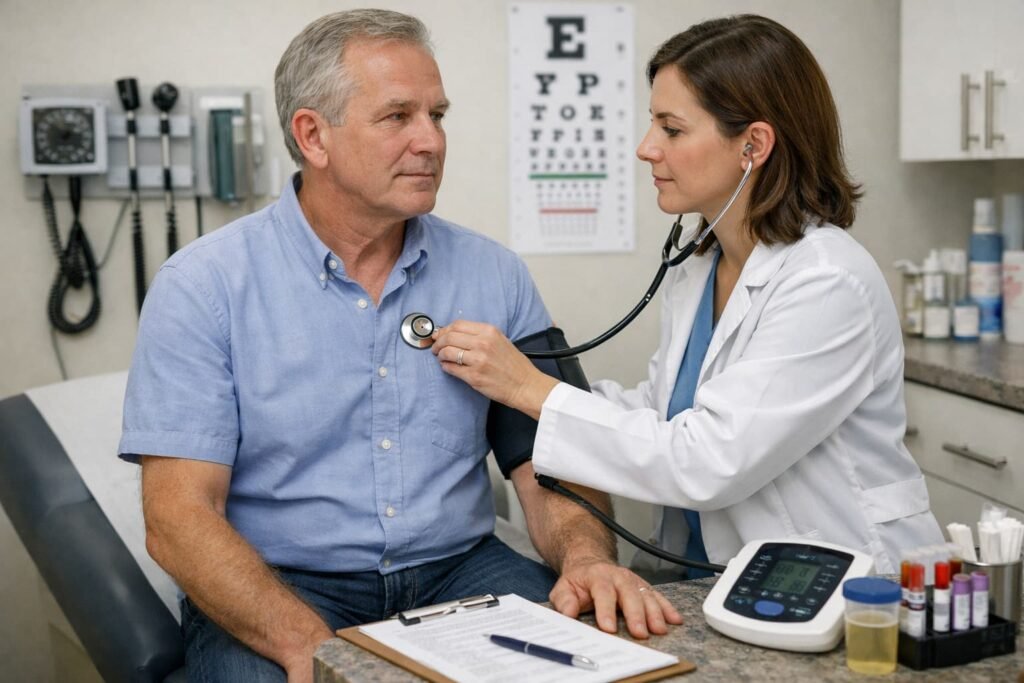 Doctor conducting a routine preventive health screening