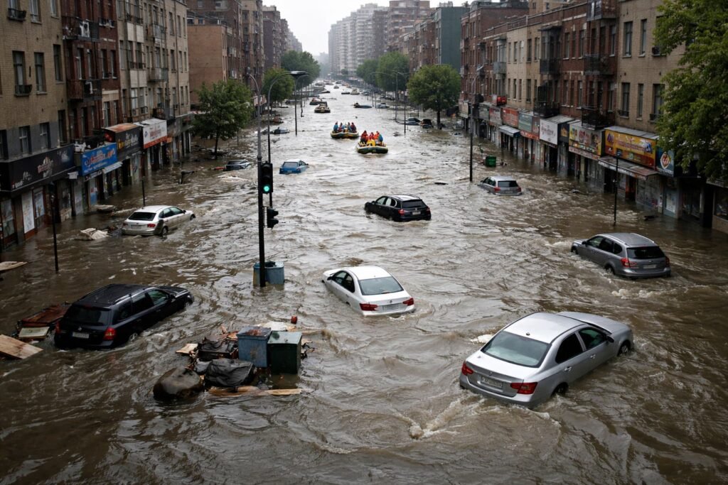 Flooded urban area used in climate risk research