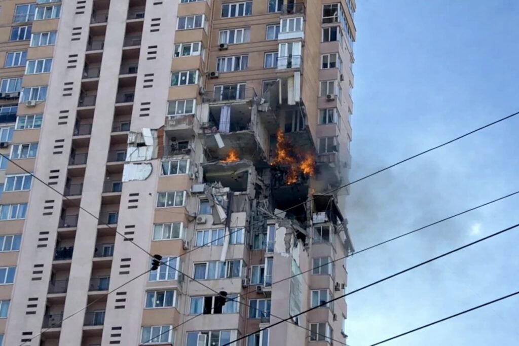 Apartment building in Kyiv damaged by Russian missile strike