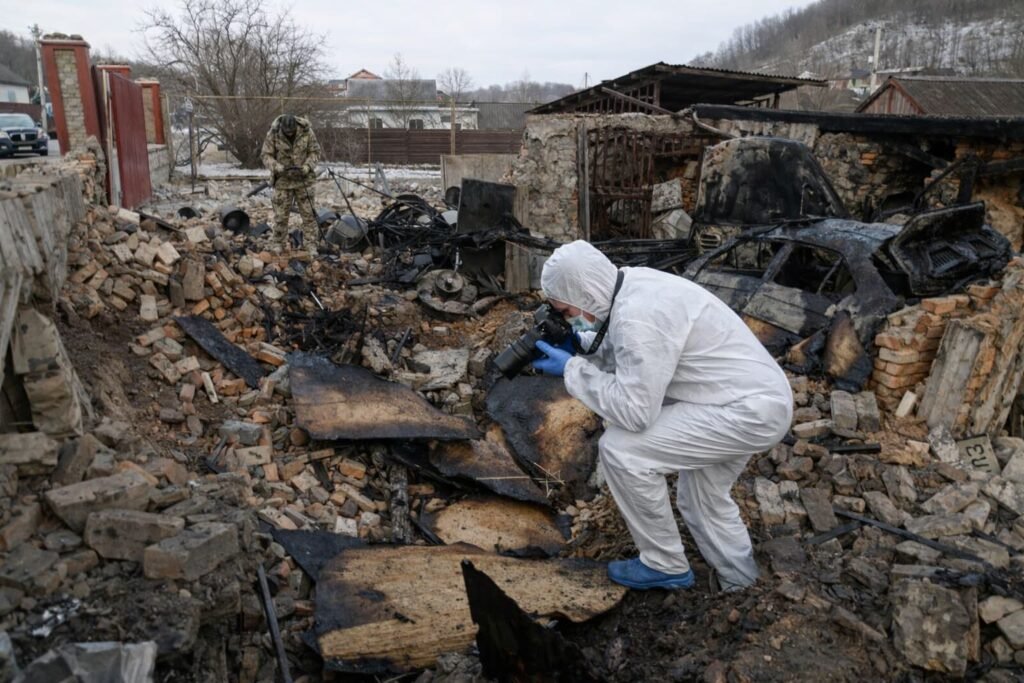 Damaged buildings in Kyiv following Russian drone and missile strikes