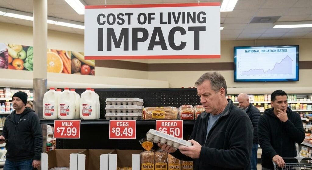 Grocery prices reflecting cost-of-living pressures in the United States.