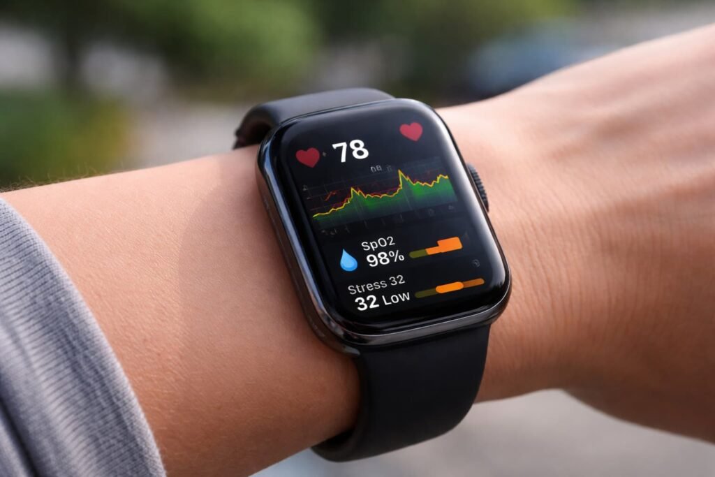 Smartwatch analyzing health metrics in real time