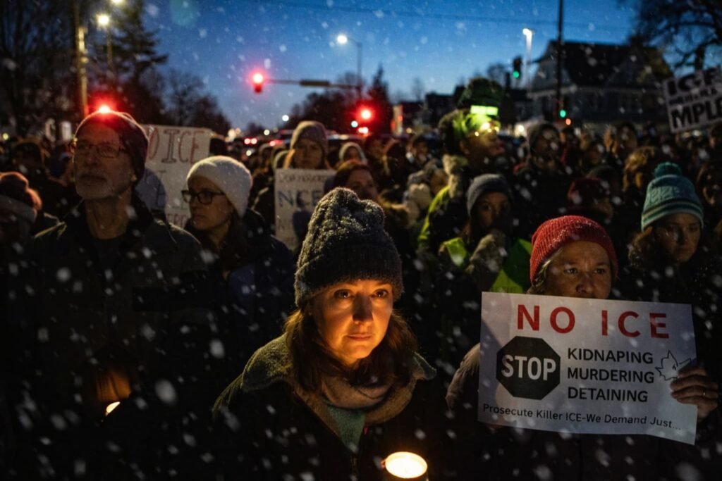 Protesters march in Minneapolis following the fatal ICE shooting of Renee Nicole Good.