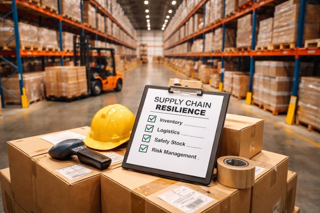 Warehouse inventory representing supply chain resilience