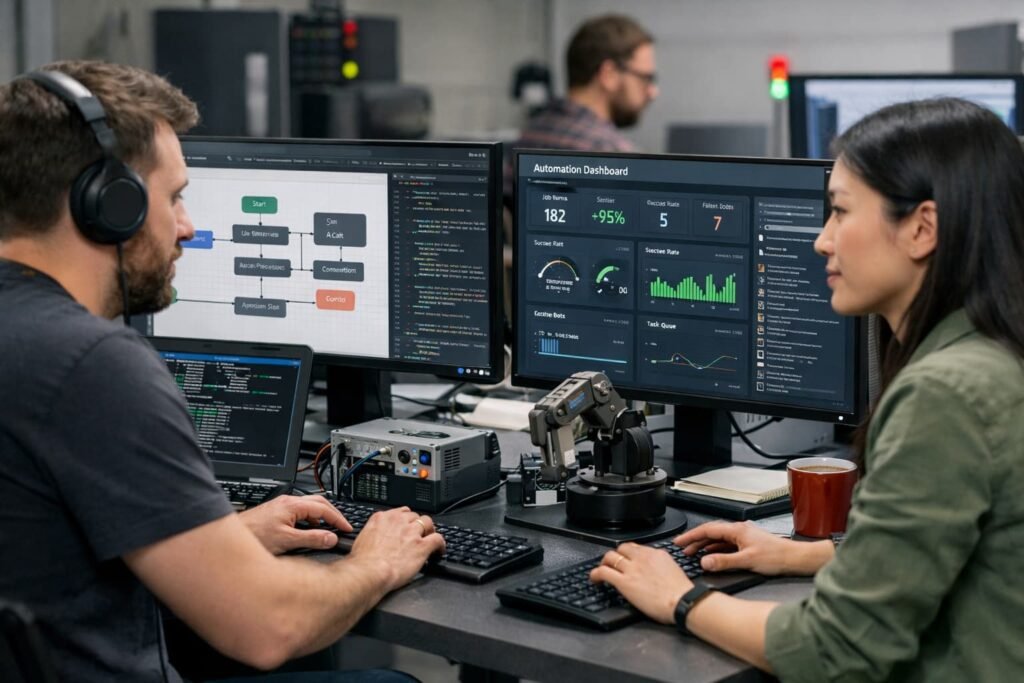 Software engineers working with automation tools