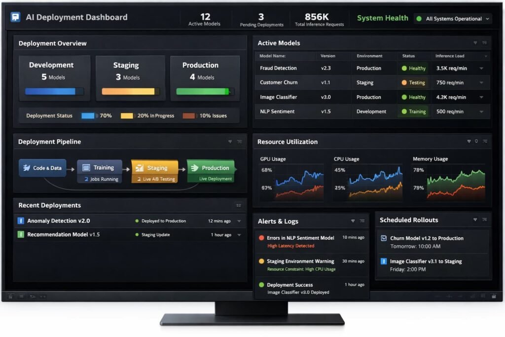 Enterprise AI dashboards used for controlled deployment