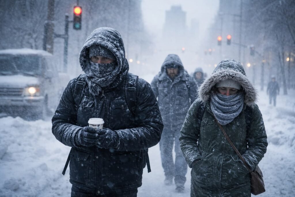 Residents walking through bitter cold conditions in Minnesota.