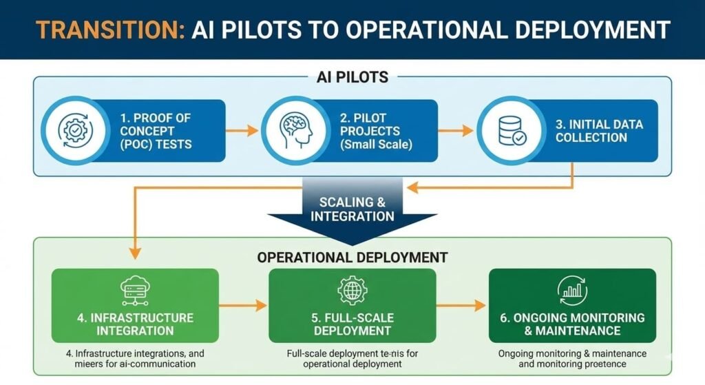 Chart showing transition from AI pilots to operational deployment.
