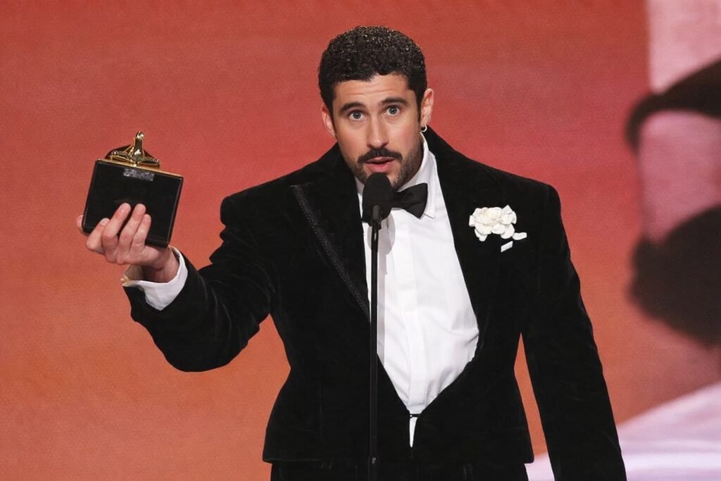 Bad Bunny accepting Album of the Year at the Grammy Awards