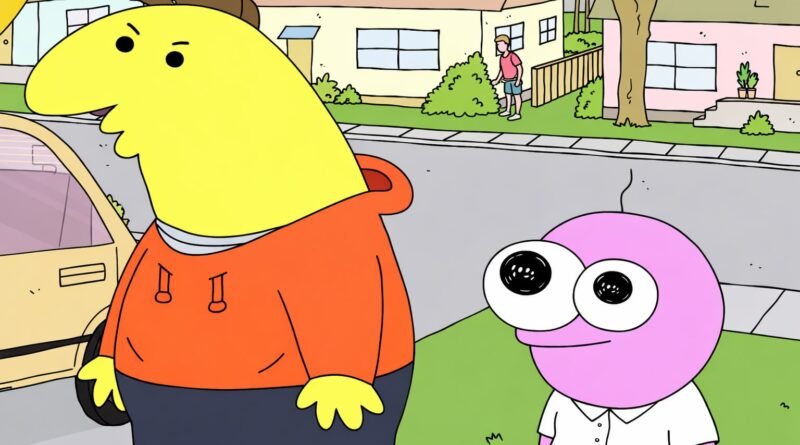 Smiling Friends characters Pim and Charlie in a scene