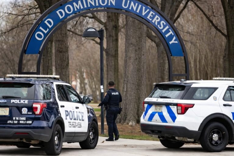 Police vehicles surrounding Old Dominion University