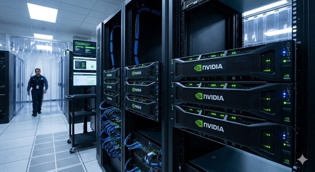 Nvidia data center GPU servers powering artificial intelligence workloads.