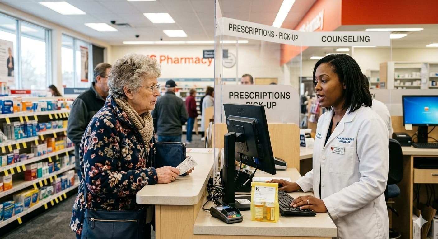 American patient at a pharmacy counter