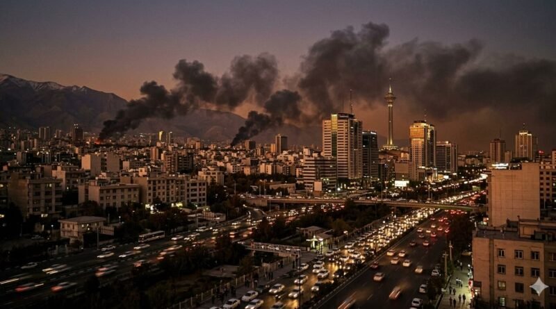 Smoke rising over Tehran after airstrikes during the Iran-Israel conflict.