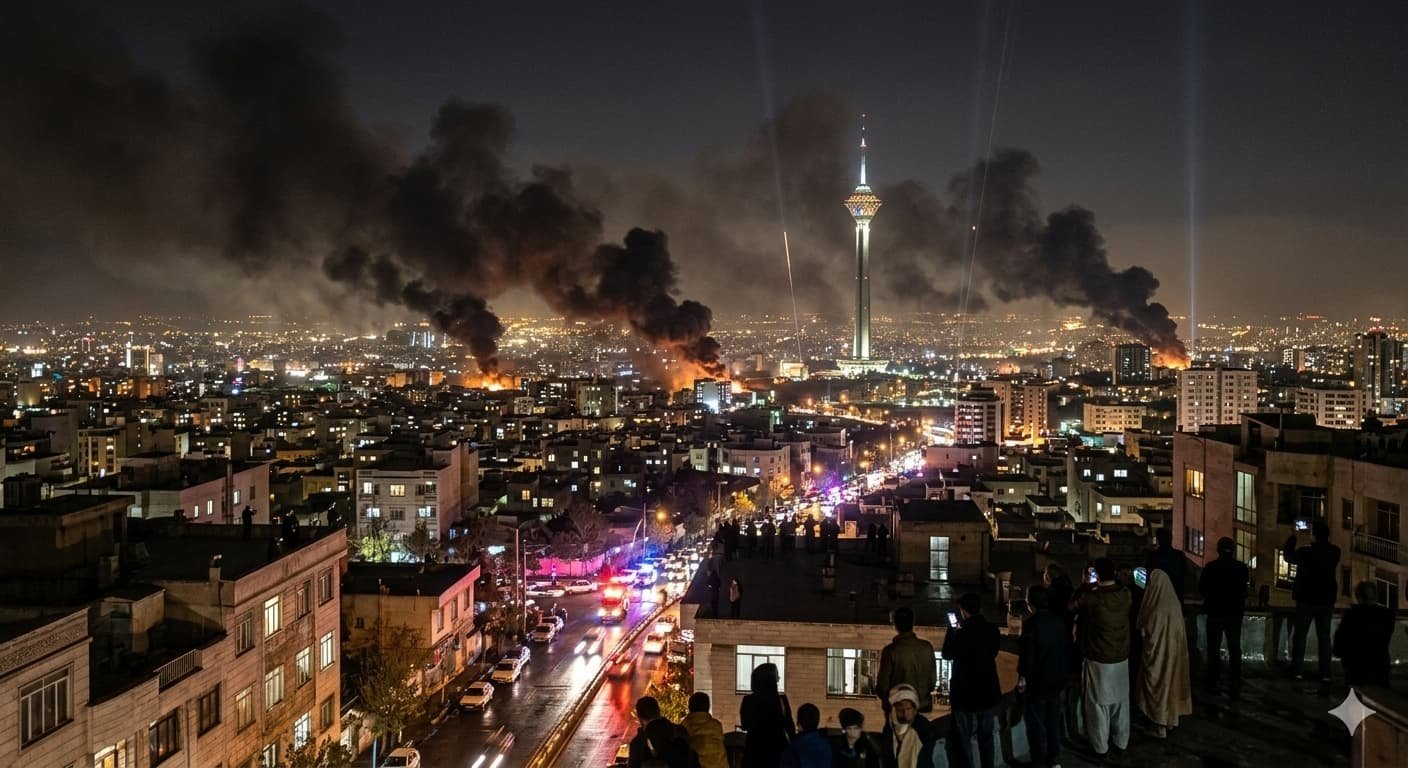Smoke rising over Tehran after reported Israeli airstrikes.
