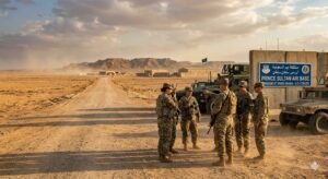 U.S. military personnel at Saudi Arabia's Prince Sultan Air Base outside Riyadh where Iran fired six ballistic missiles and 29 drones on March 27 2026 wounding at least 15 American service members on Day 28 of the Iran war