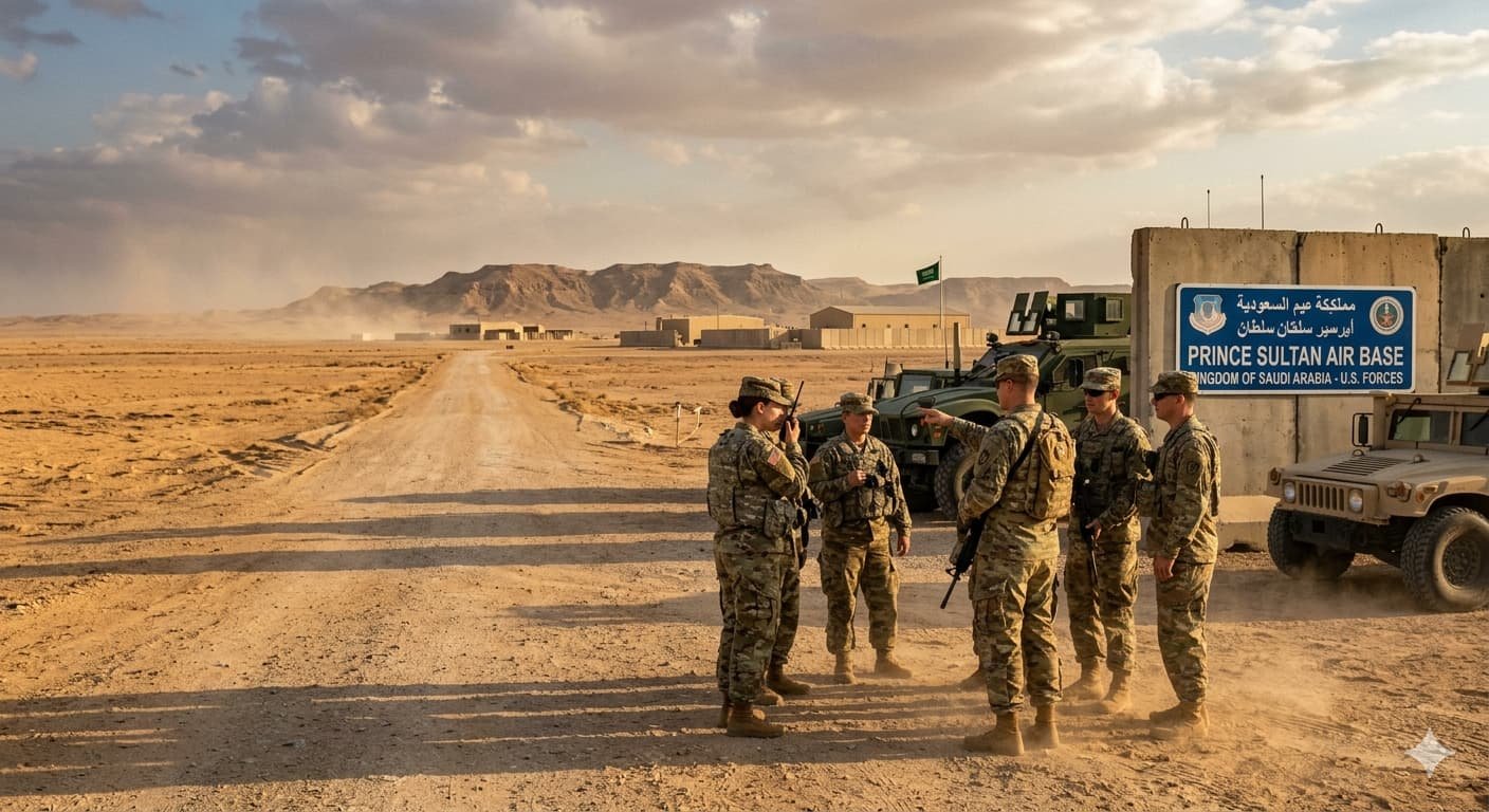 U.S. military personnel at Saudi Arabia's Prince Sultan Air Base outside Riyadh where Iran fired six ballistic missiles and 29 drones on March 27 2026 wounding at least 15 American service members on Day 28 of the Iran war