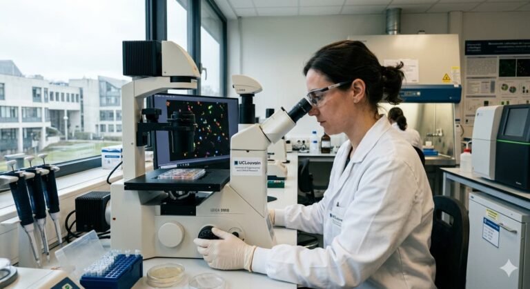 Scientist at University of Louvain Belgium examining respiratory