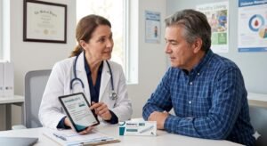 Doctor discussing Ozempic semaglutide GLP-1 medication with a patient