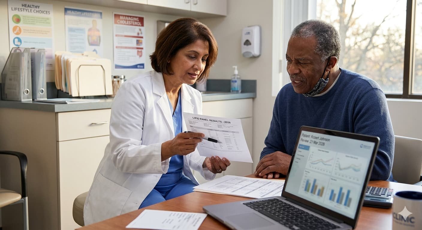 Doctor reviewing cholesterol test results with a patient