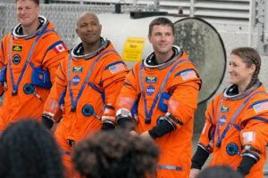 Artemis II crew Reid Wiseman Victor Glover Christina Koch Jeremy Hansen in Orion capsule