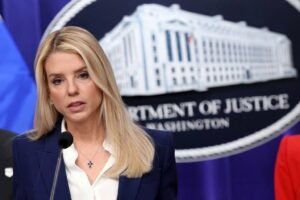 Attorney General Pam Bondi leaving Department of Justice after President Trump fired her April 2 2026 over Epstein file handling and failure to prosecute political rivals