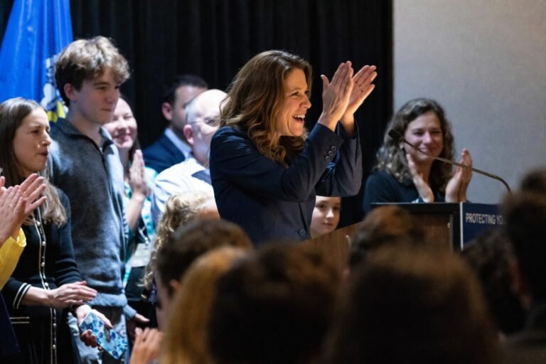 Democratic-backed Chris Taylor celebrating Wisconsin Supreme Court election victory on April 7 2026 winning by 20 points over Republican Maria Lazar