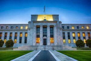 Federal Reserve building Washington DC amid US inflation and GDP slowdown 2026