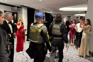 Washington Hilton hotel main entrance under law enforcement review as Secret Service examines how Cole Allen arrived at event armed with shotgun handgun and knives April 2026